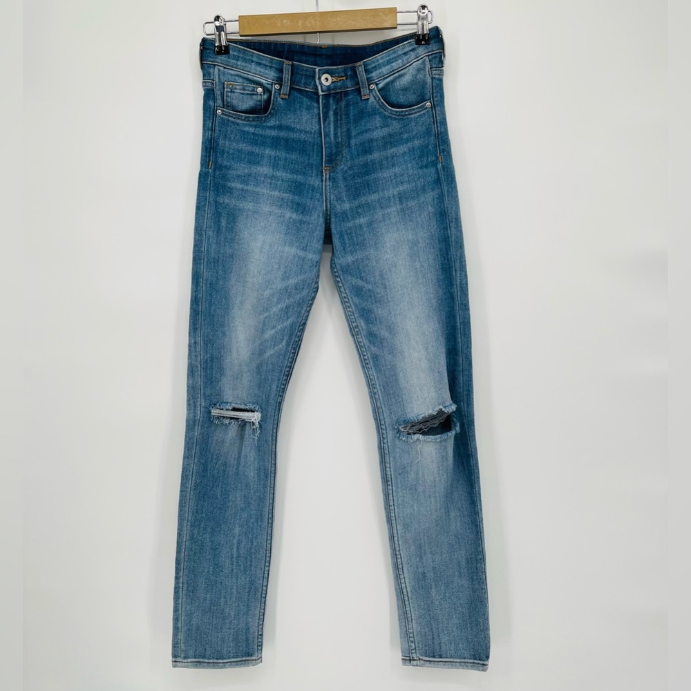 & Denim by H&M Slim Regular Waist Jeans Women 28 Medium Wash Denim Ripped Knees